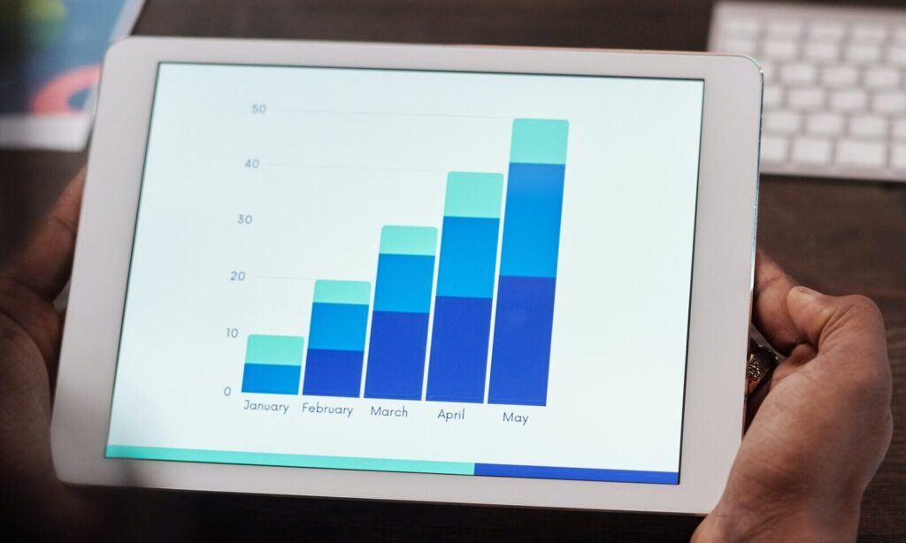 A tablet showing a bar graph